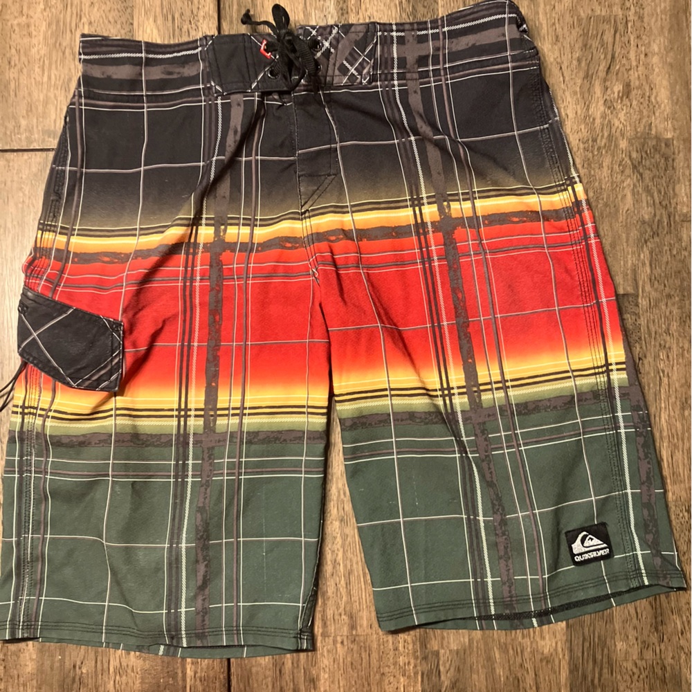 Quiksilver Red and Green Board Shorts Swim